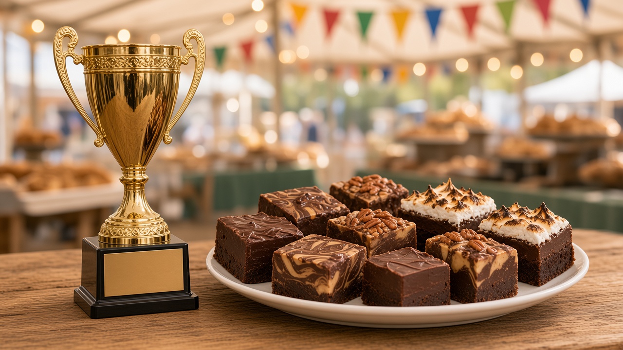 Golden trophy above a tray of fudge